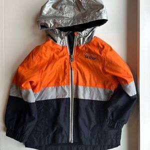 London Fog Kids' Orange, Silver, and navy Raincoat